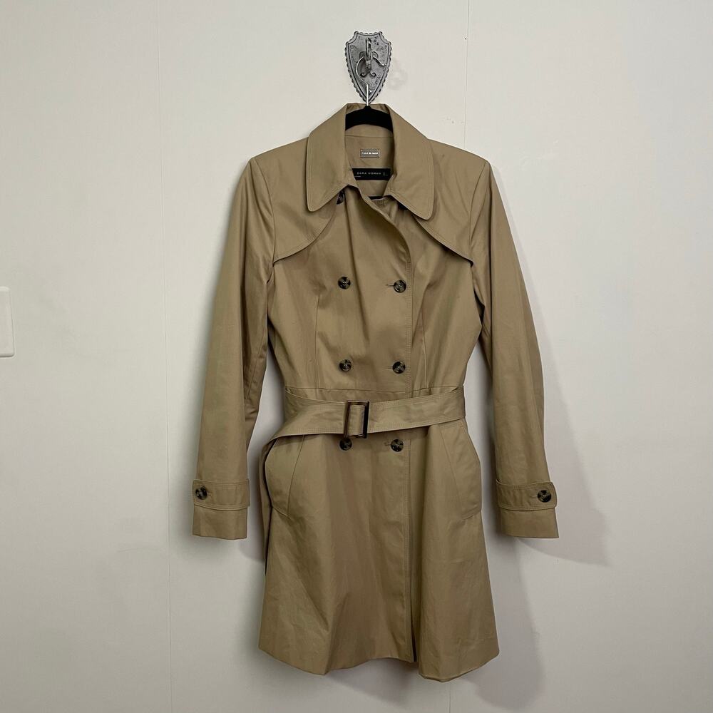 Classic Beige Double-Breasted Trench Coat with Belt